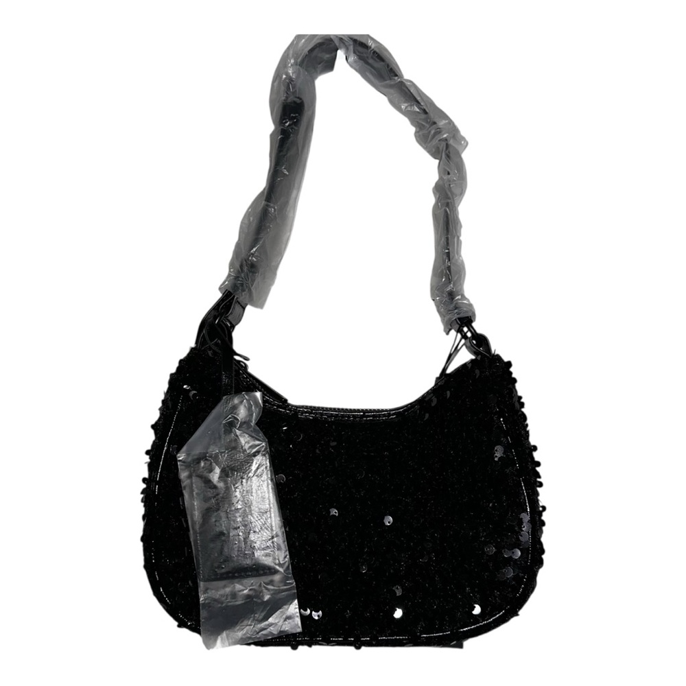 NWT NICOLE MILLER Black Sequined Shoulder Bag